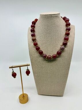 Vintage Semiprecious Gemstone Matching Statement Necklace and Earrings Set